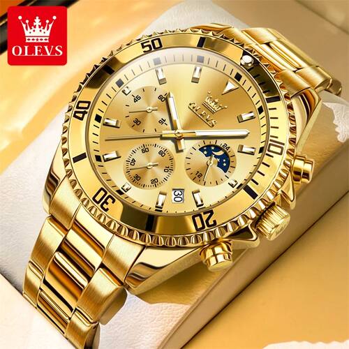 Watch Men Top Band  Gold Quatz  Watches Watepoof