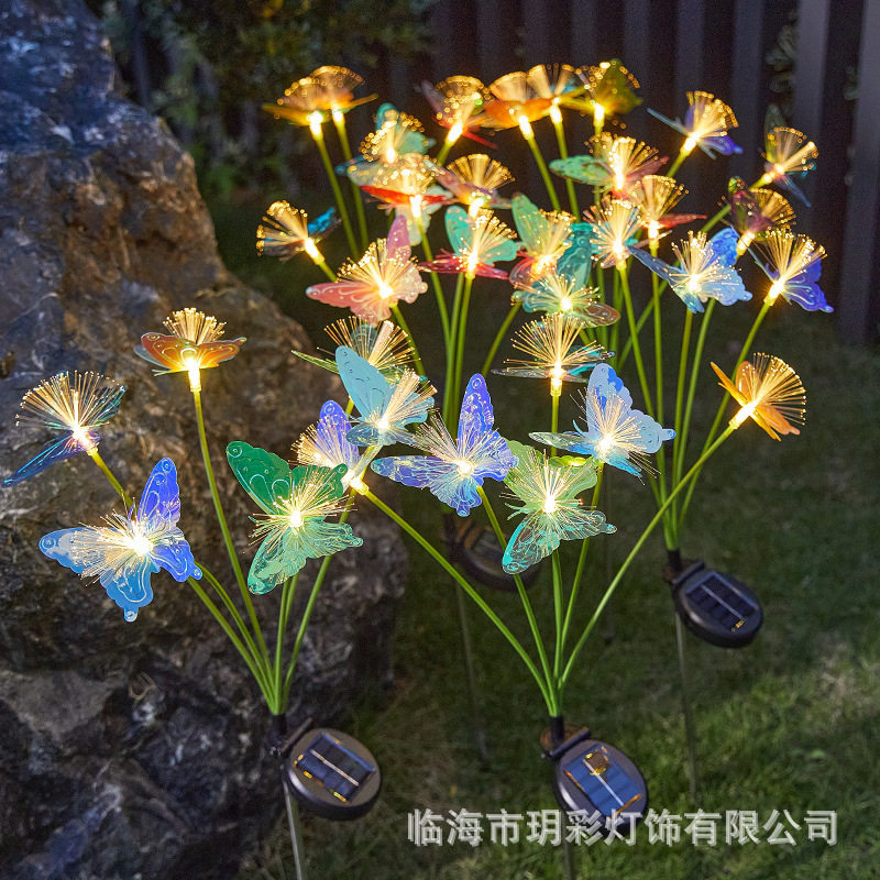 Led Sola Simulation Flowe Fibe Optic Buttefly Lawn Floo