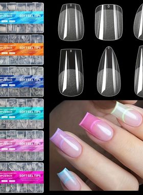 600pcs Gel Nail Tips Half Matte Clea Acylic Nail Tips False