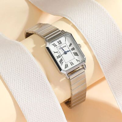 Simple Casual Women Roman Scale Dial Steel Belt Quartz Watch