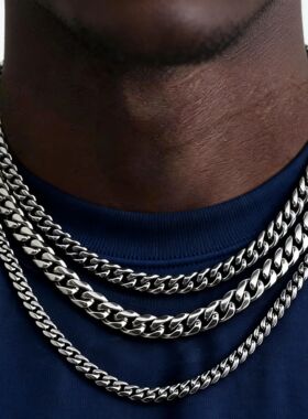 Vintage Cuban Chain Necklace fo Men,3/5/7mm Stainless Steel