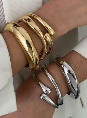 3 Styles Vintage Hip Hop Metal Cuff Bangles Punk Gold