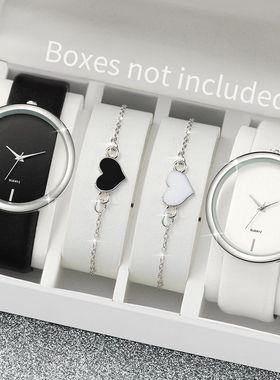 4PCS/Set Women's Watch Fashion Hollow-out Dial Quatz