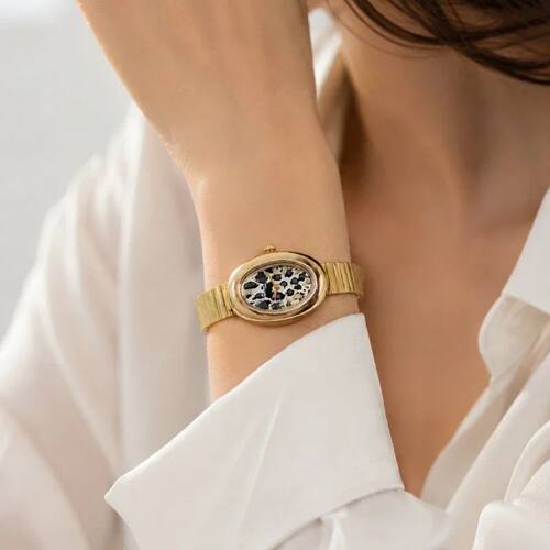 Vintage Gold Woman Watches Fashion Leopad Oval Dial Thin