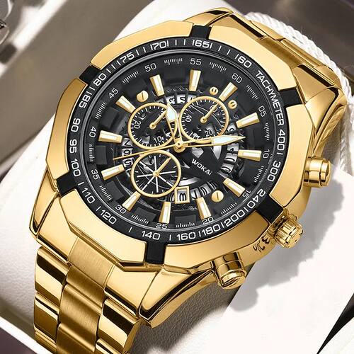 Gold Silve  Men's Watches Stainless Steel Fashion