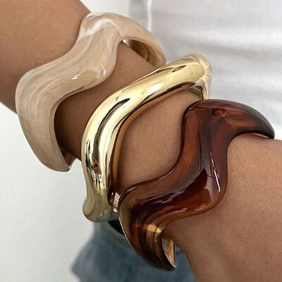 3Pcs Irregular Wavy Cuff Bangle Set For Women Resin Chunky