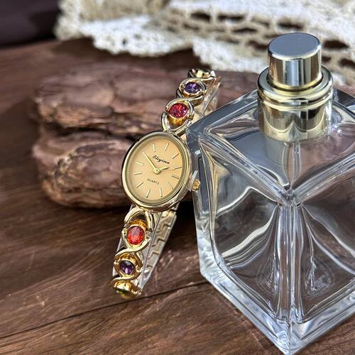 Elegant Lady's Retro round Color Gem Rainbow Quartz Watch