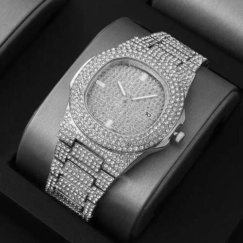 New Fashionable Full Diamond Men's Watch fo Foeign Tade,