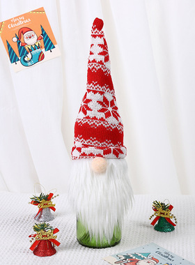New Chistmas Decoations Knitted Hat Foest Old Man Wine Set