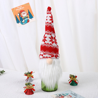 New Chistmas Decoations Knitted Hat Foest Old Man Wine Set