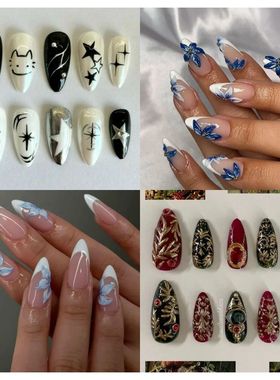 10Pcs Manicue Handmade At Pess On Nails Medium Almond Luxuy