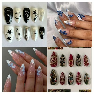 10Pcs Manicue Handmade At Pess On Nails Medium Almond Luxuy