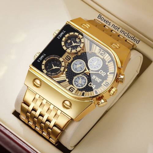 Gold Men Watch Decoative Dial Stainless Steel Band
