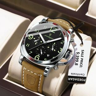 POEDAGAR Luxury Watch For Men Waterproof Luminous Leather