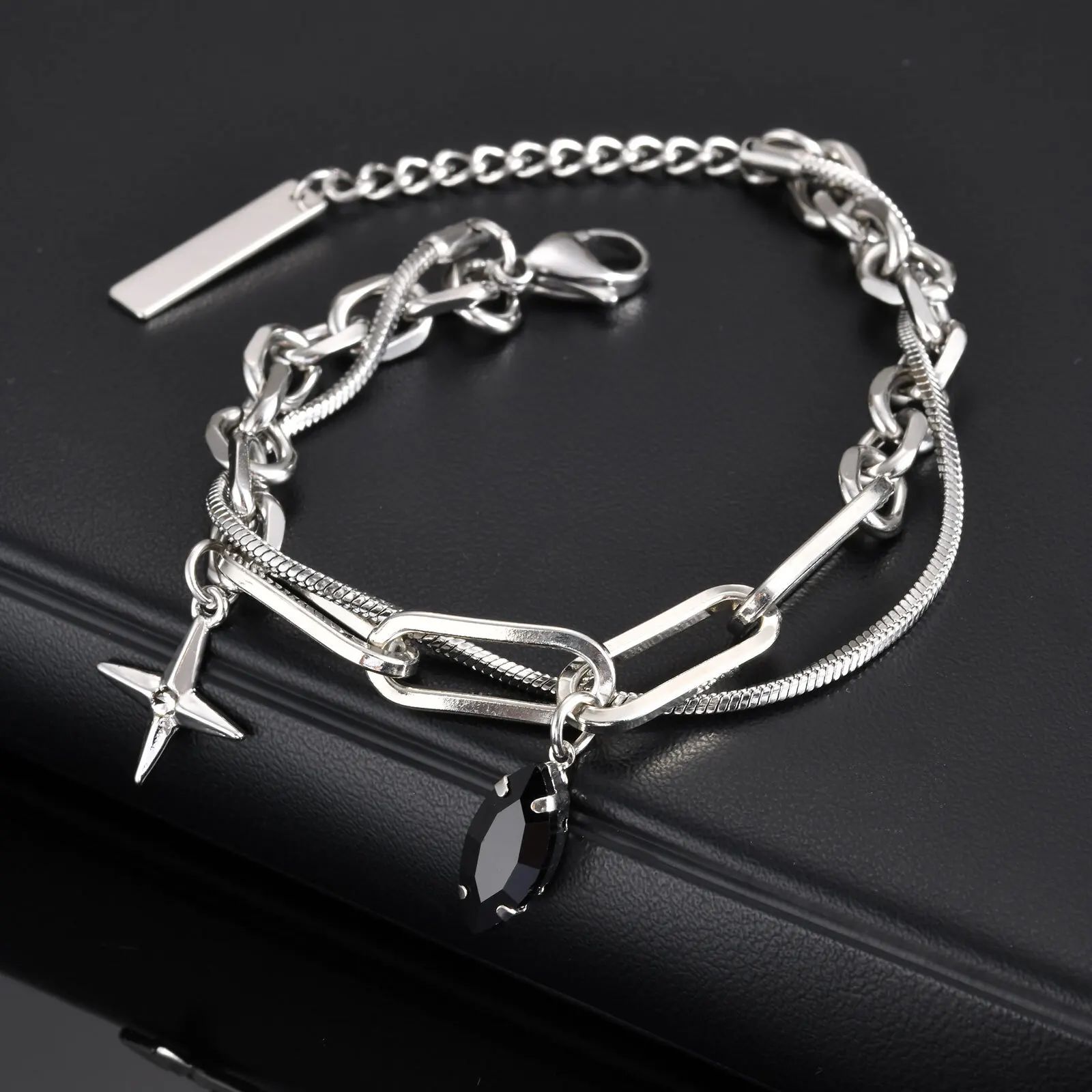 Vnox Simple Stacked Snake Chain Bracelets, Men Stainless