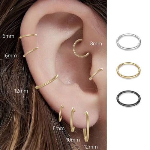 2/6PCS Seamless 316L Stainless Steel Nose Ring for Men Gold
