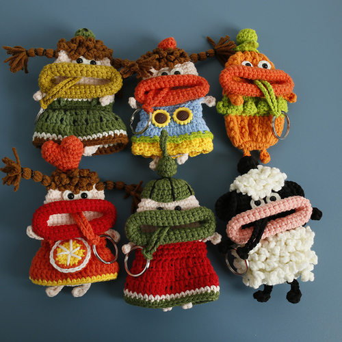 Super Cute Cartoon Hand-woven Sausage Mouth Key Bag Wool