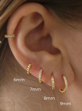 1Pair Stainless Steel Minimal Hoop Earrings Crystal