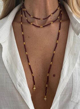 Vintage Seed Beads Chain Long Choke Necklace Women
