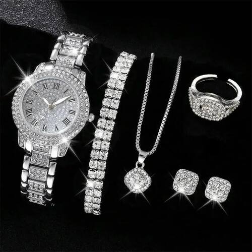 6PCS Women Watch Luxury Elegant Alloy Watch Crystal