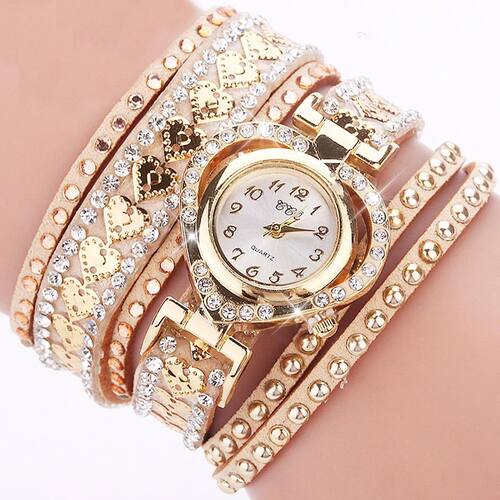 Fashion Rhinestone Heart Dial Women Watches Long Velvet
