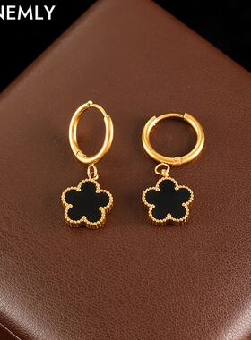 GANEMLY 316L Stainless Steel Black Two-sided Clover Petals