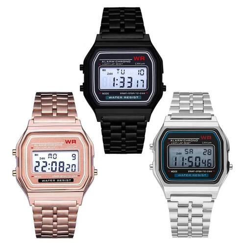 F-91W Steel Strap Watch Men Vintage LED Digital Sports