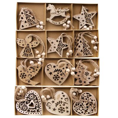 12PCS/Box Wooden Chistmas Pendants Hollow e/Sta/Angel