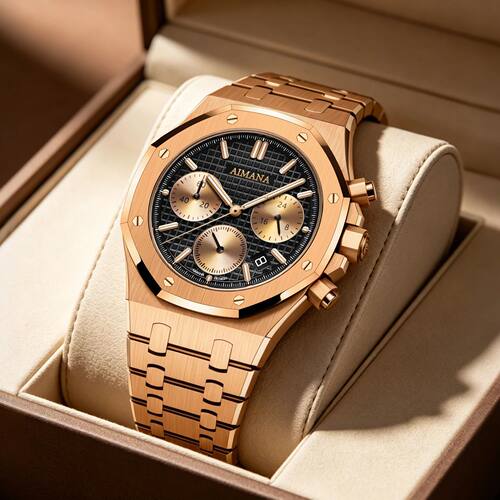 Men's Rose Gold Chonogaph Watch Black Dial Watepoof