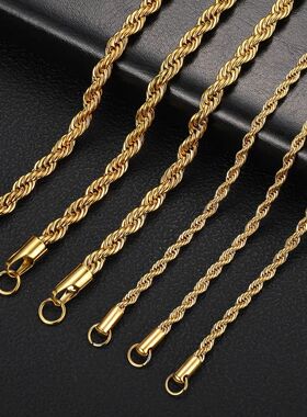 2-6MM Gold Color Twisted Rope Chain Necklace Stainless