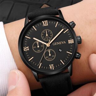 1/3PCS Men's Watch Casual Leather Band Analog Quartz