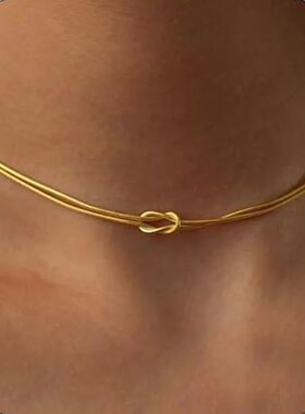 Statement Unique Knot Necklace 14K Gold Plated Punk Double