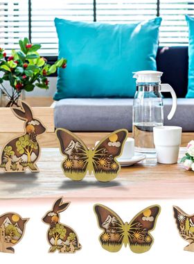 Easter 3D Animals Crafts Statue Wooden Creative Forest