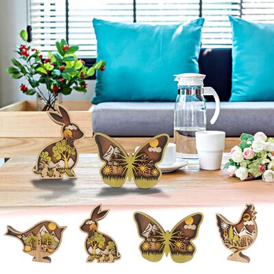 Easter 3D Animals Crafts Statue Wooden Creative Forest