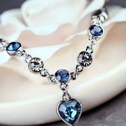 Women Silver Color Lucky Bracelet Female Blue Crystal Heart