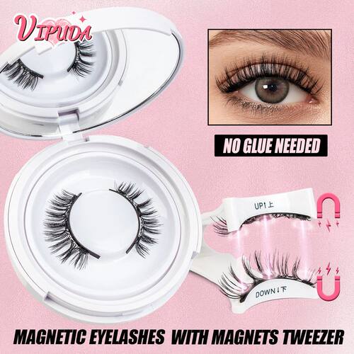 VIPUDA 3D Natural Magnetic Eyelashes Kit No Glue Needed