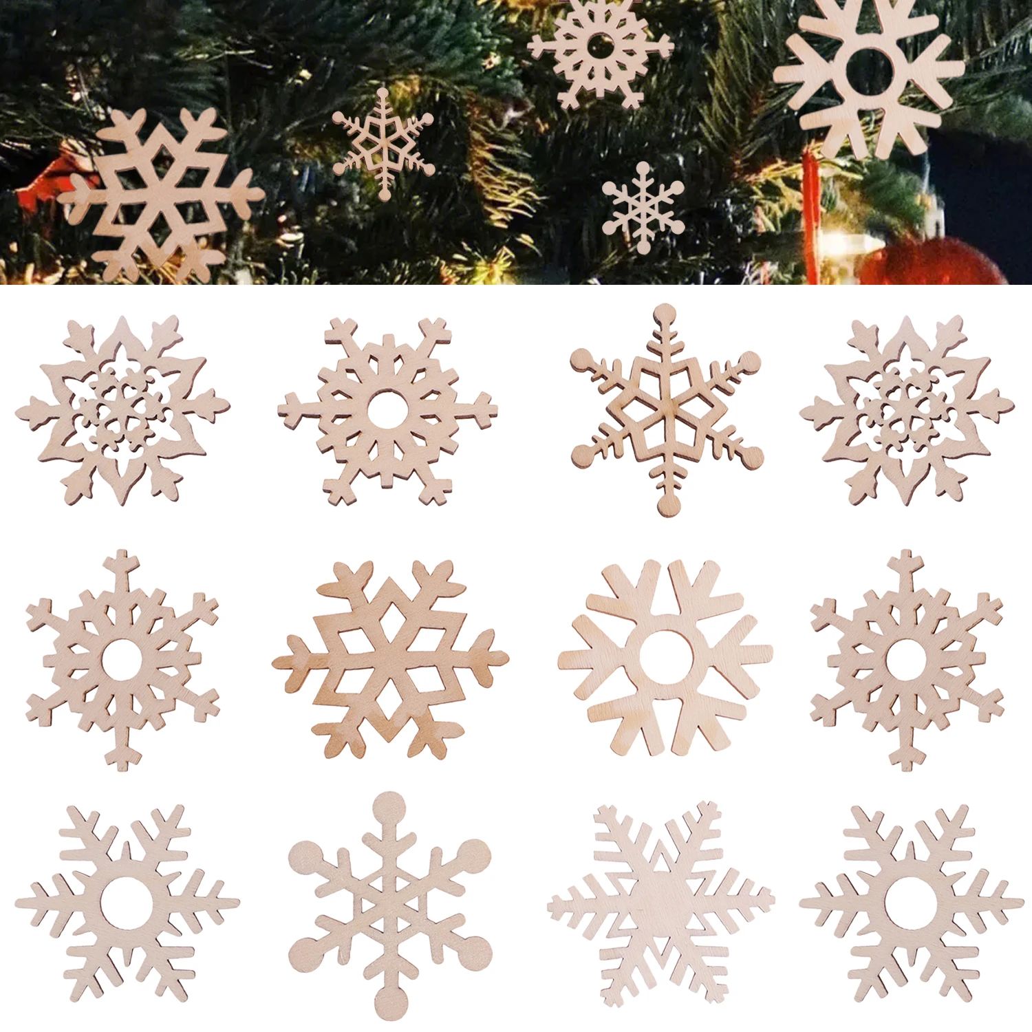 10/30/50/100pcs Chistmas Wooden Snowflakes Hanging Onaments
