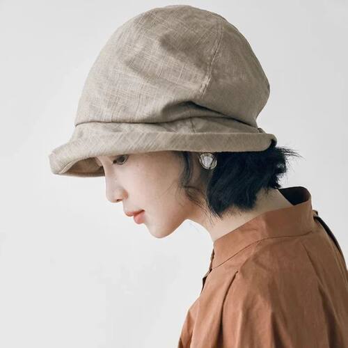Cotton Linen Pleated Women Fisherman Hat Small Brim Summer