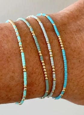 4 PCS Turquoise Color Seedbeads Stch Bracelet Set Bohemia