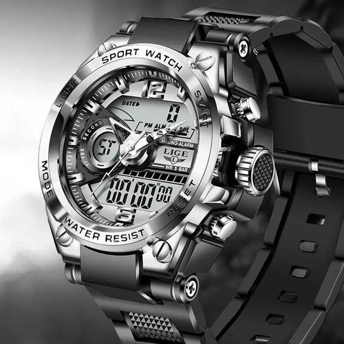 LIGE Men  Watch Digital 50m Waterproof Wristwatch LED