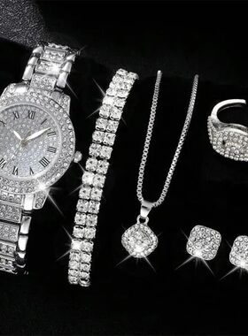6PCS Women Watch Luxury Elegant Alloy Watch Crystal