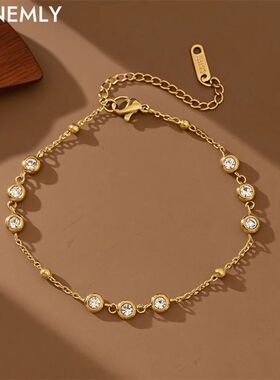 GANEMLY 316L Stainless Steel Round Sparkling Zirconia