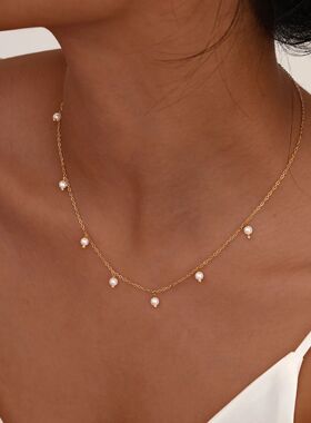 Peal Choke Necklace fo Women, 18K Gold Plated Stainless