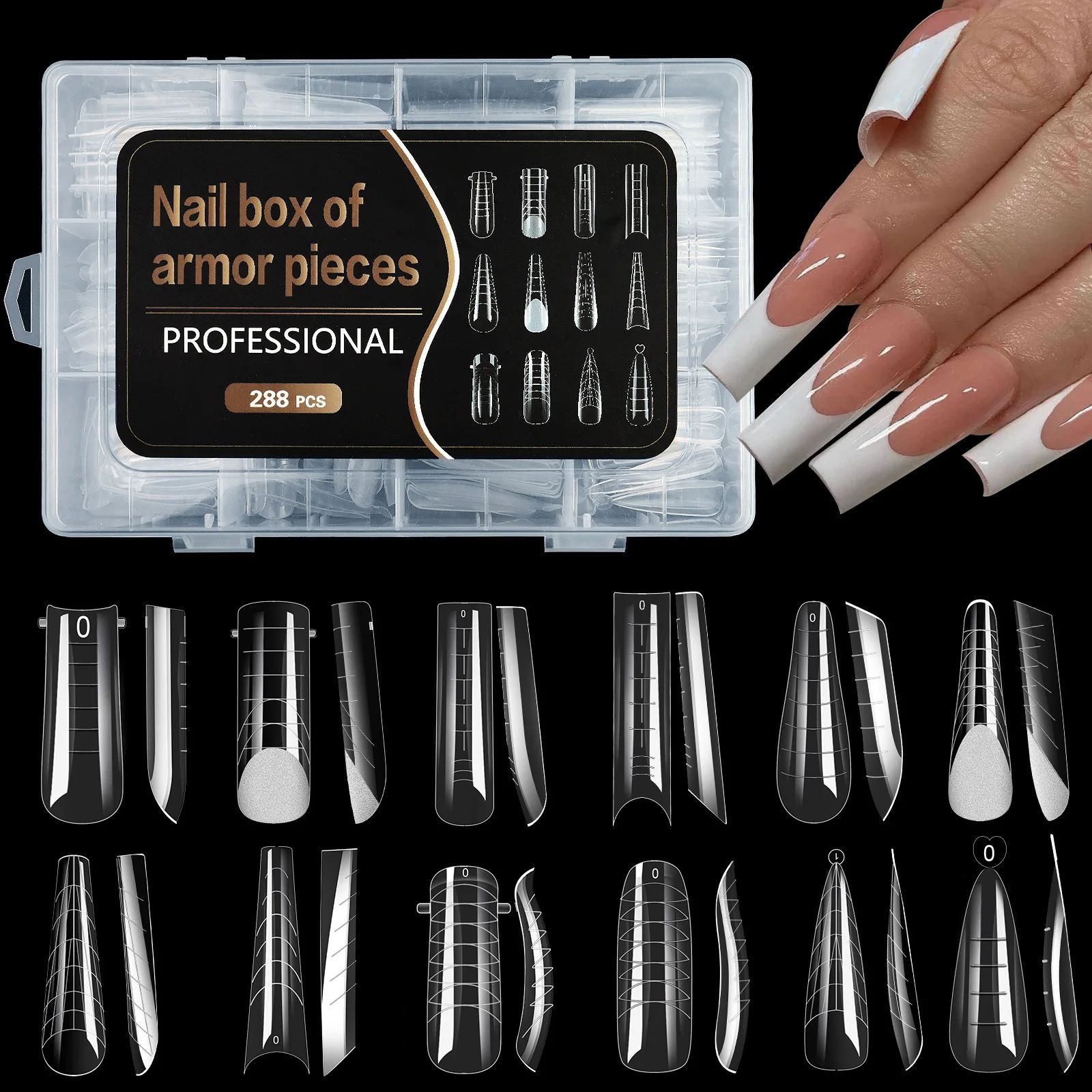 288pcs/Box Dual Foms False Nails Tips Sets Fo Gel Extension