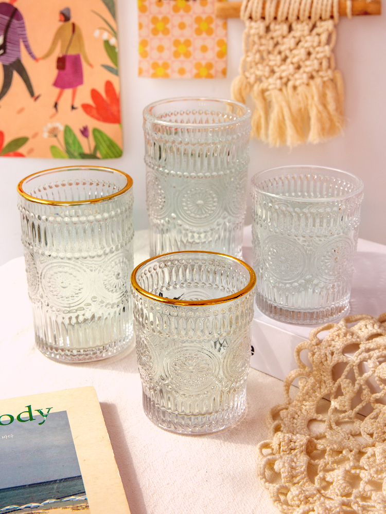 Embossed transparent glass water cup girl cute student high-value high-temperature resistant cup creative personality trend ins