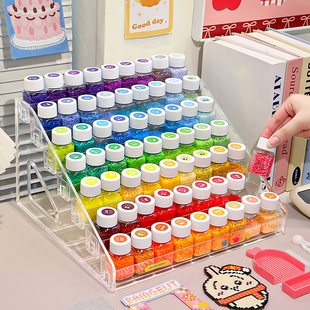 拼豆收纳架54色小药瓶收纳拼豆桌面阶梯置物架拼豆成品收纳展示架