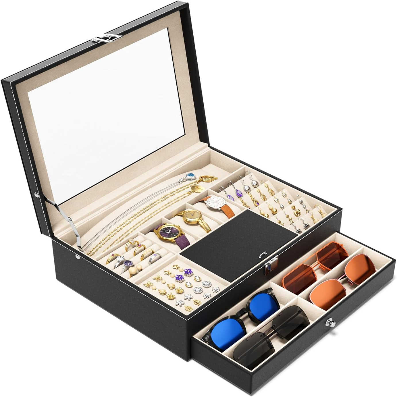 梦冉手表眼镜首饰一体收纳整理盒