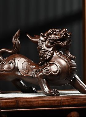 黑檀木雕摆件貔貅雕刻家居客厅装饰办公书房开业红木头工艺礼品