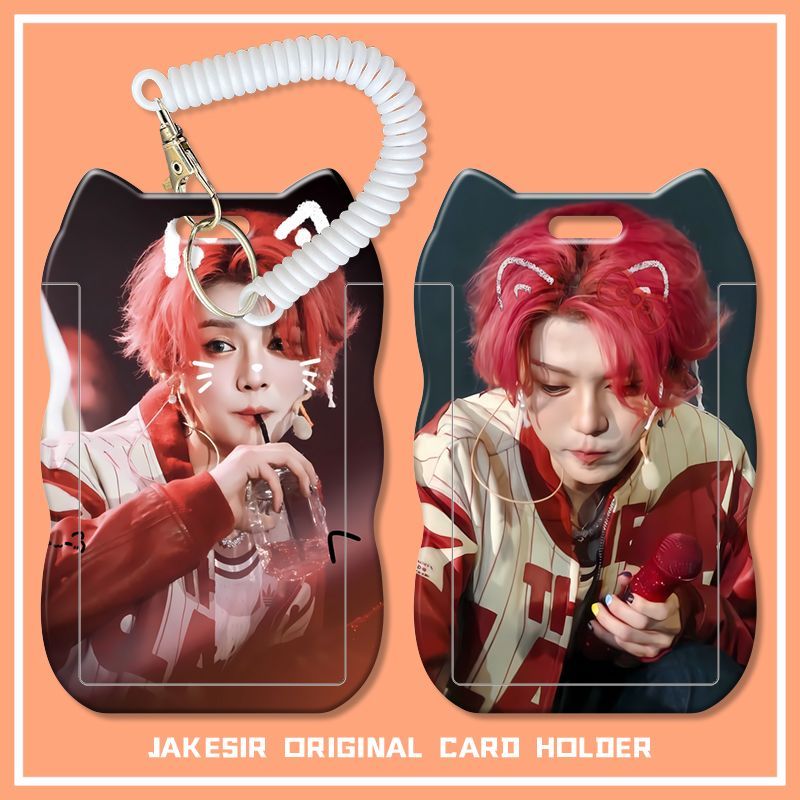 鹿晗可爱周边学生滑盖猫耳朵卡套饭卡公交身份证套弹簧绳