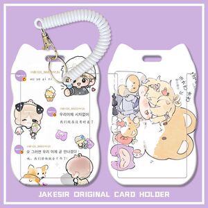 边伯贤Q版卡通学生滑盖猫耳朵卡套饭卡公交身份证保护套弹簧绳
